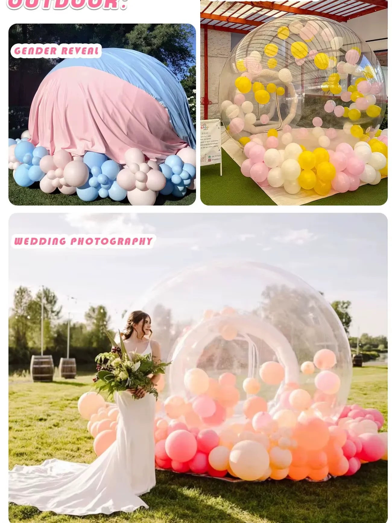 Bulle gonflable transparente utilisée pour une décoration de mariage