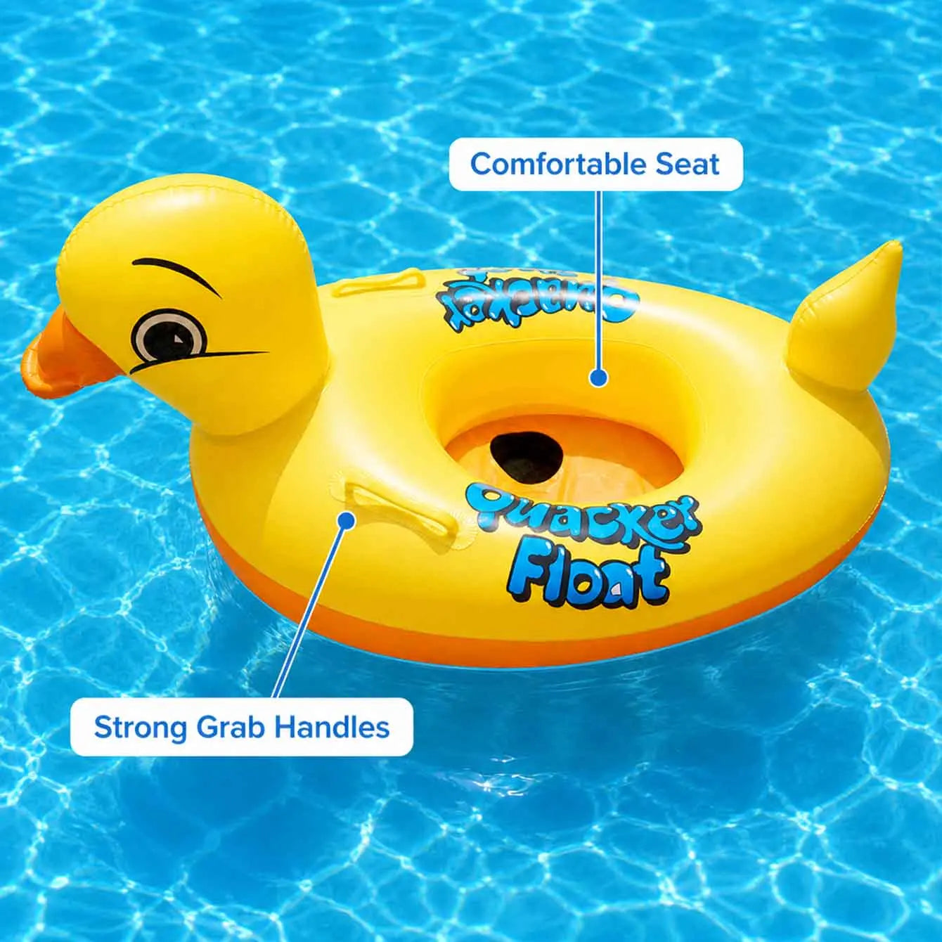 Détail des poignées de la bouée gonflable canard
