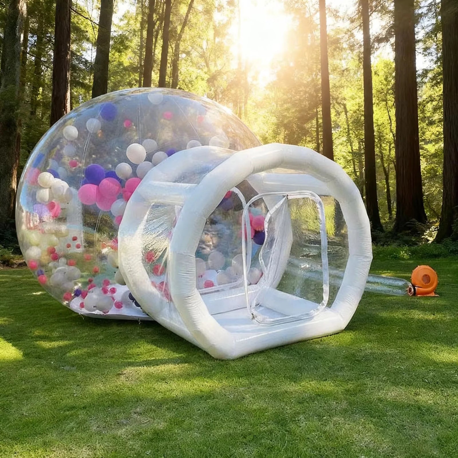 Bulle gonflable transparente installée pour une fête