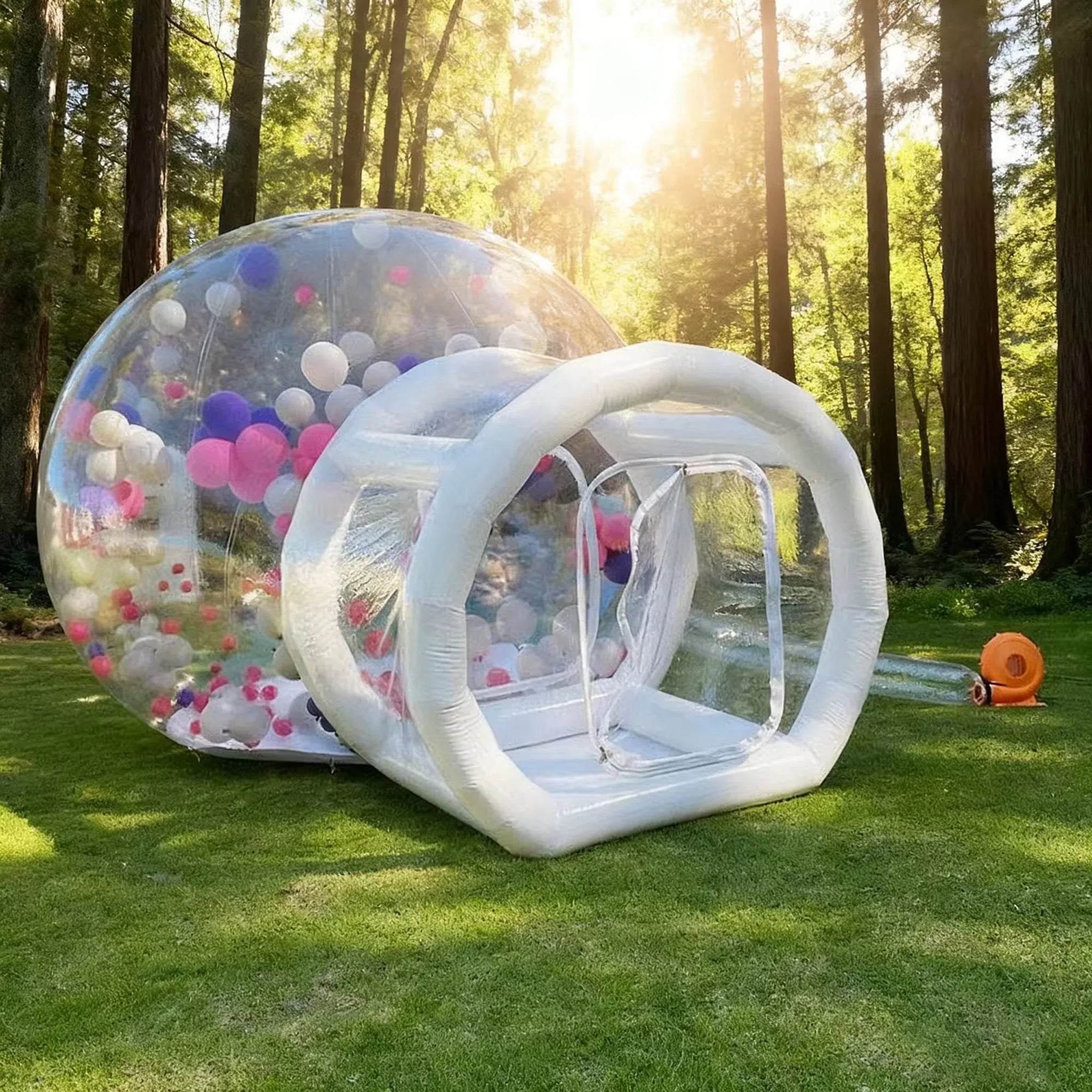 Bulle gonflable transparente installée pour une fête