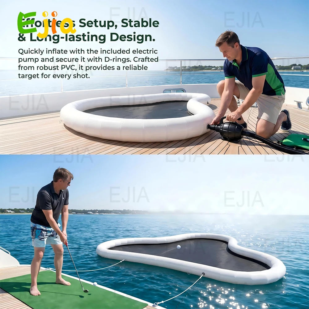 Cible golf gonflable yacht installée sur l'eau