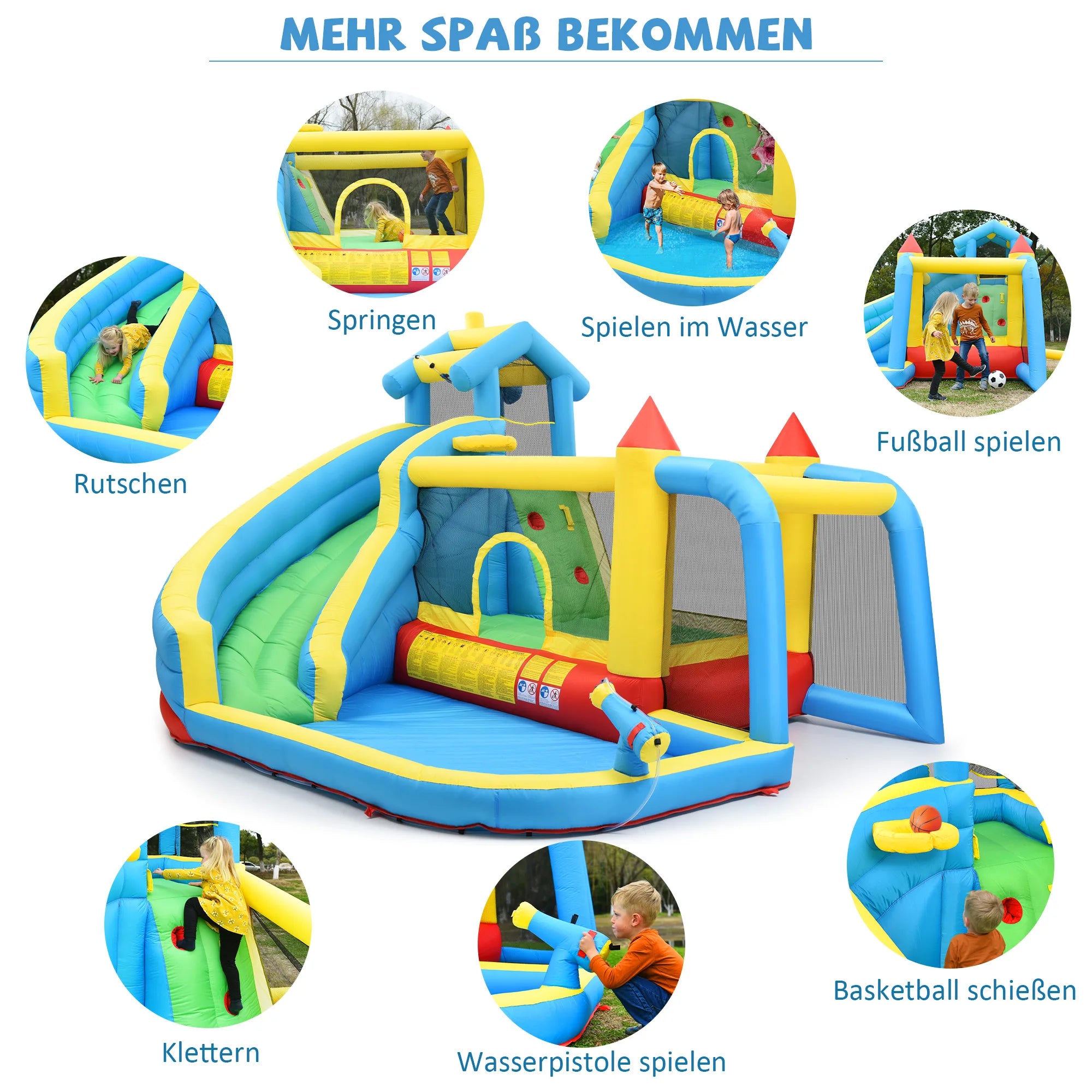 Enfants jouant dans le château gonflable coloré