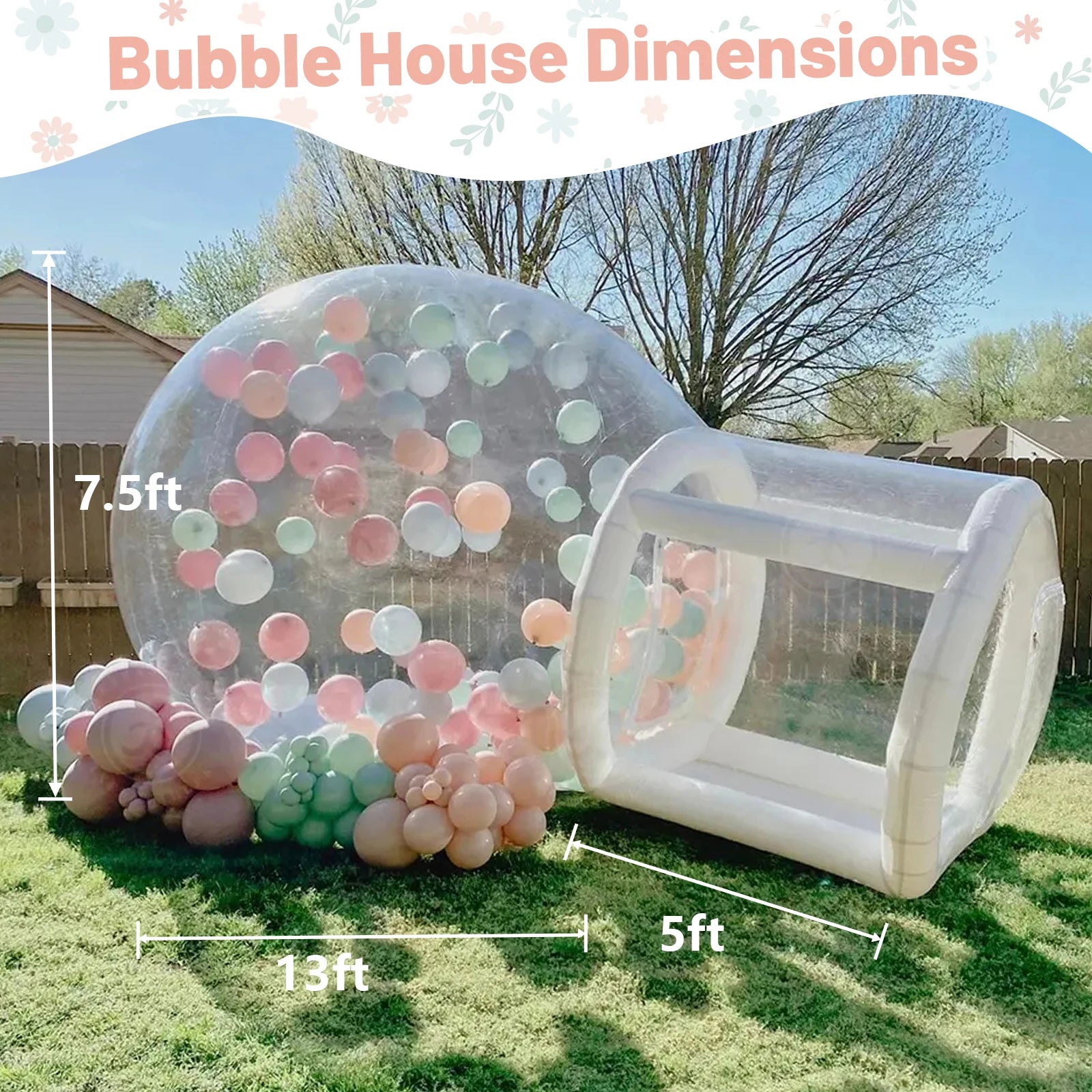 Bulle gonflable transparente avec décoration florale