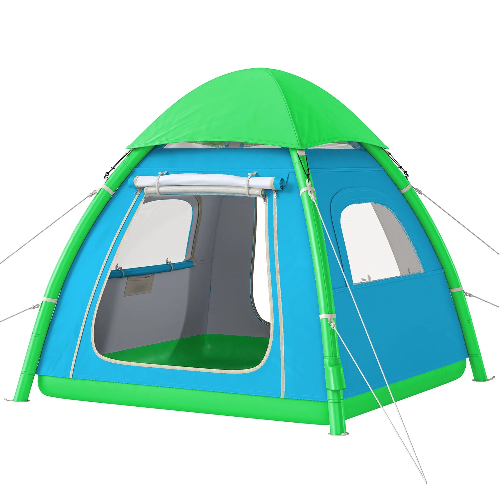 Tente gonflable dôme bleue installée en clairire