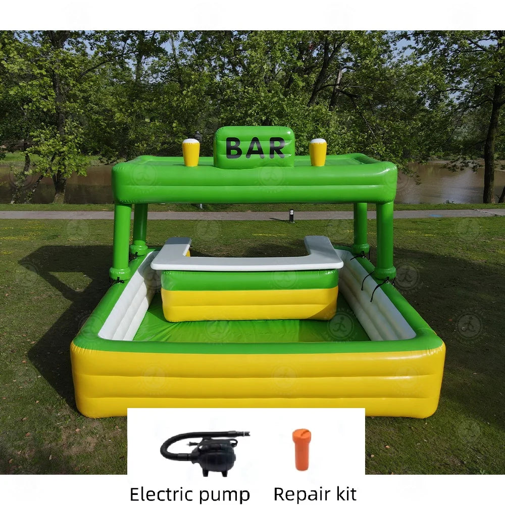 Bar gonflable piscine flottant avec boissons posées