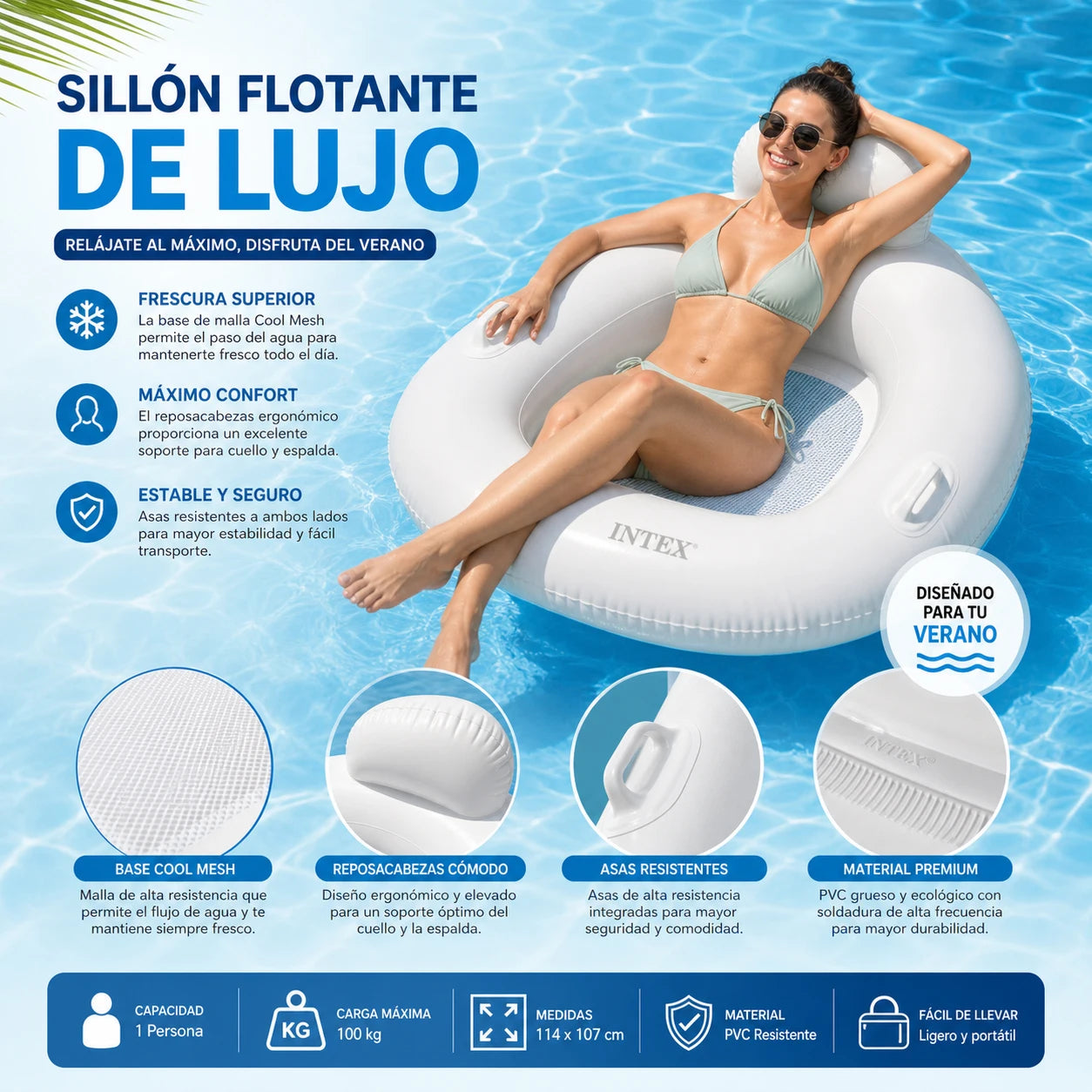 Canape gonflable flottant rose sur la piscine