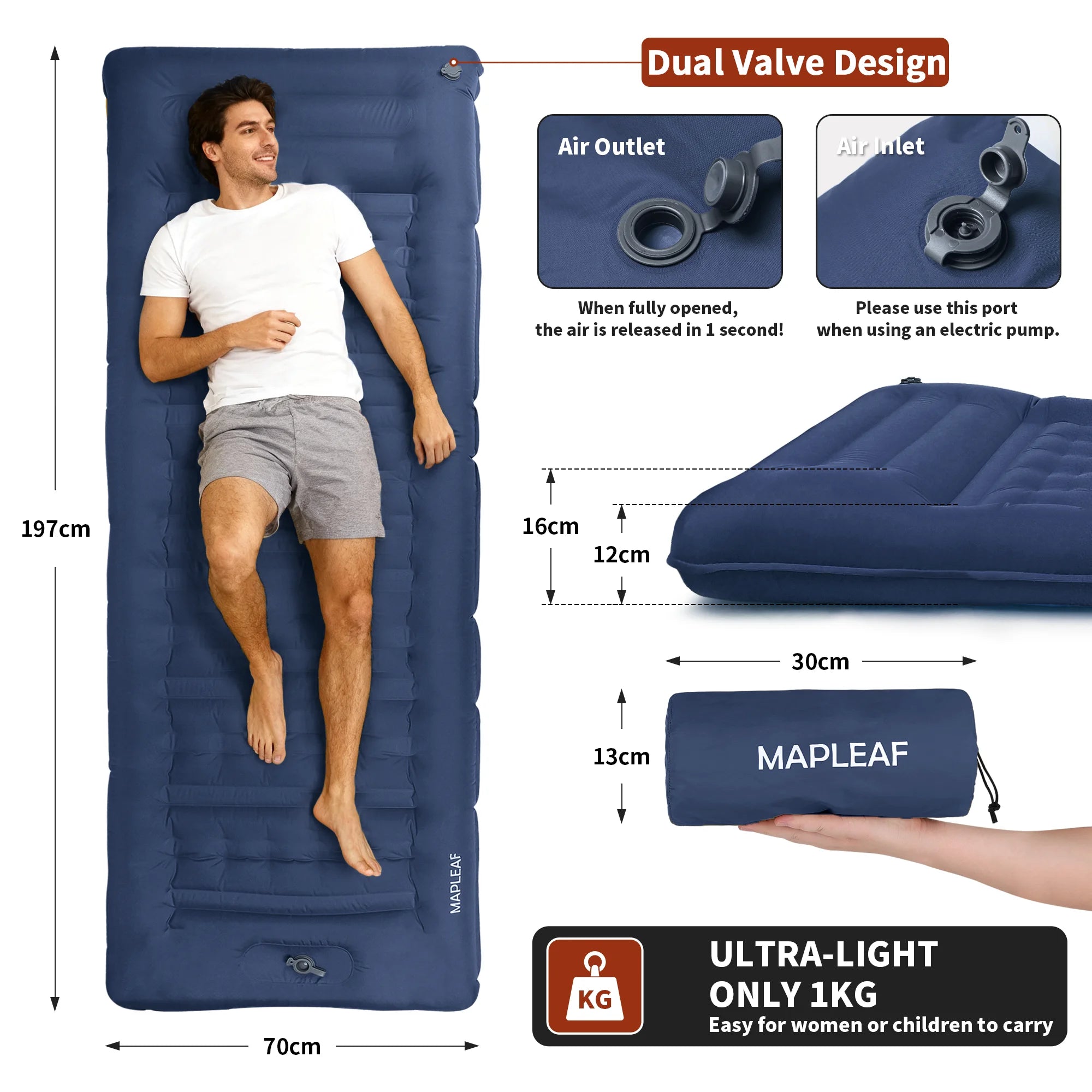 Matelas de camping gonflable coloris bleu