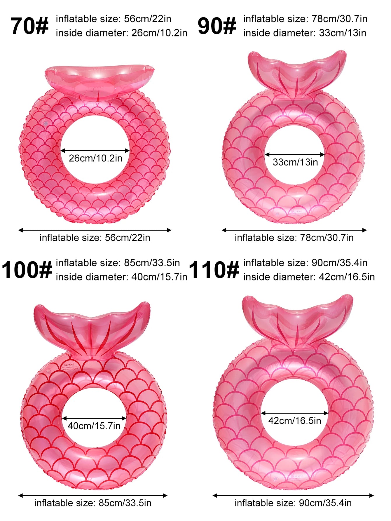 Bouée queue de sirène rose 100 cm grande taille