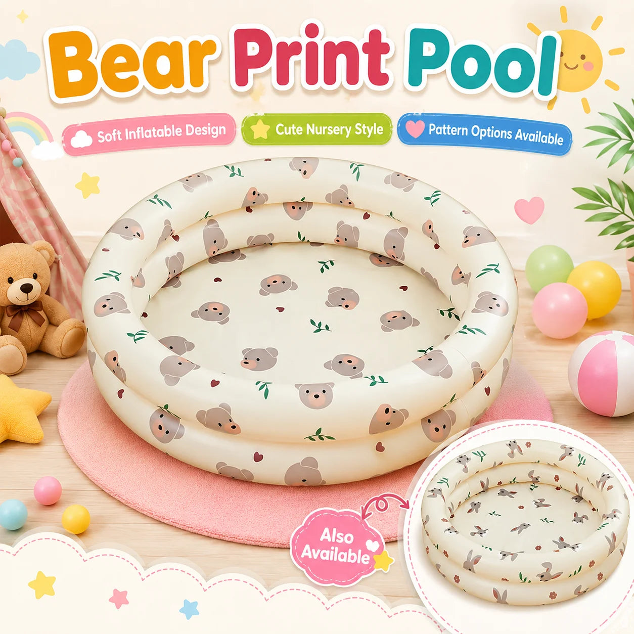Piscine gonflable à balles motif ours pour enfant