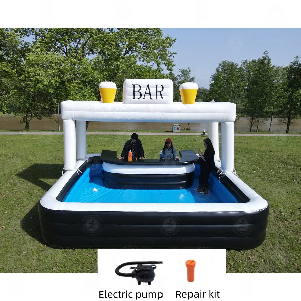 Bar gonflable piscine flottant utilisé lors d'une réception