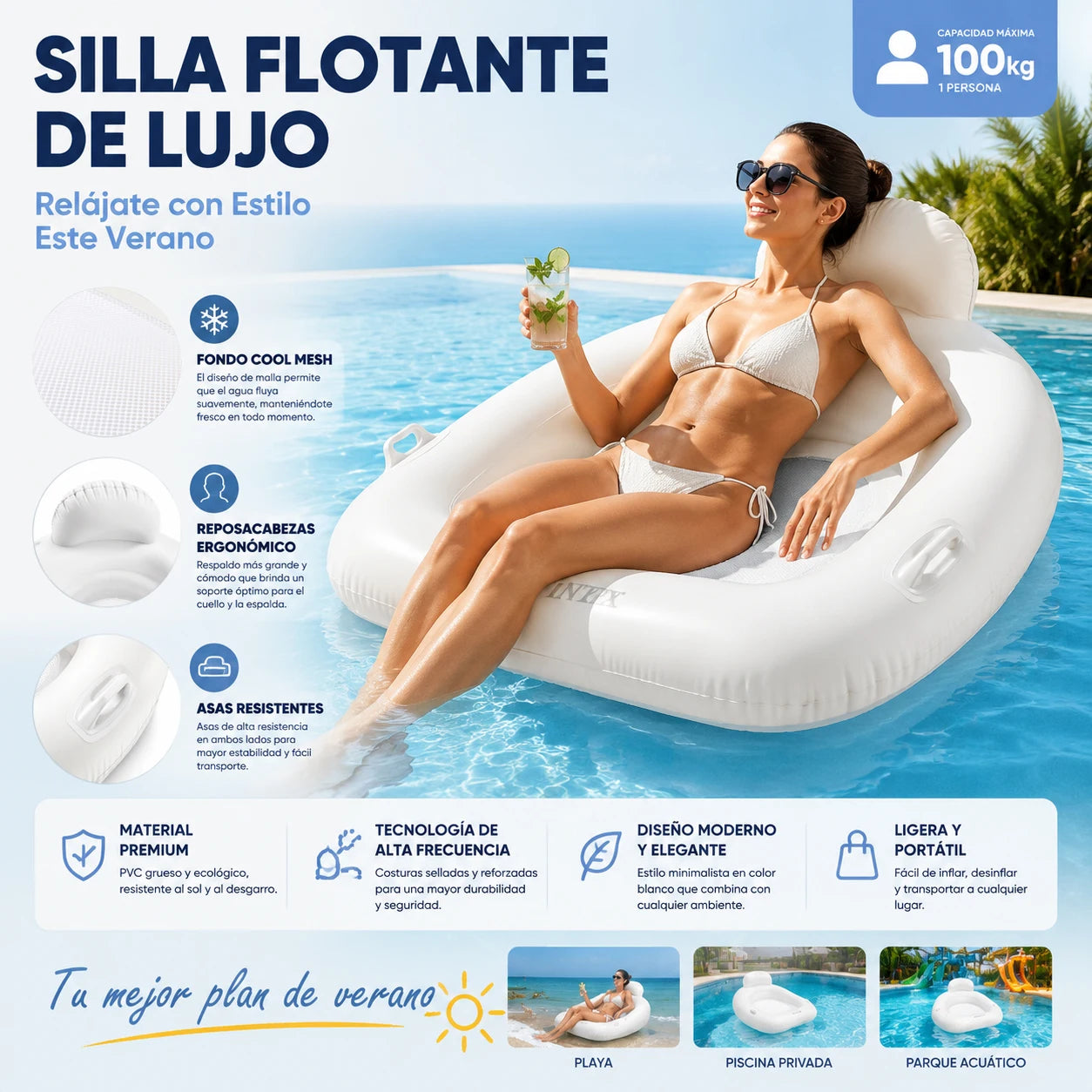 Canape gonflable flottant vert clair sur l'eau