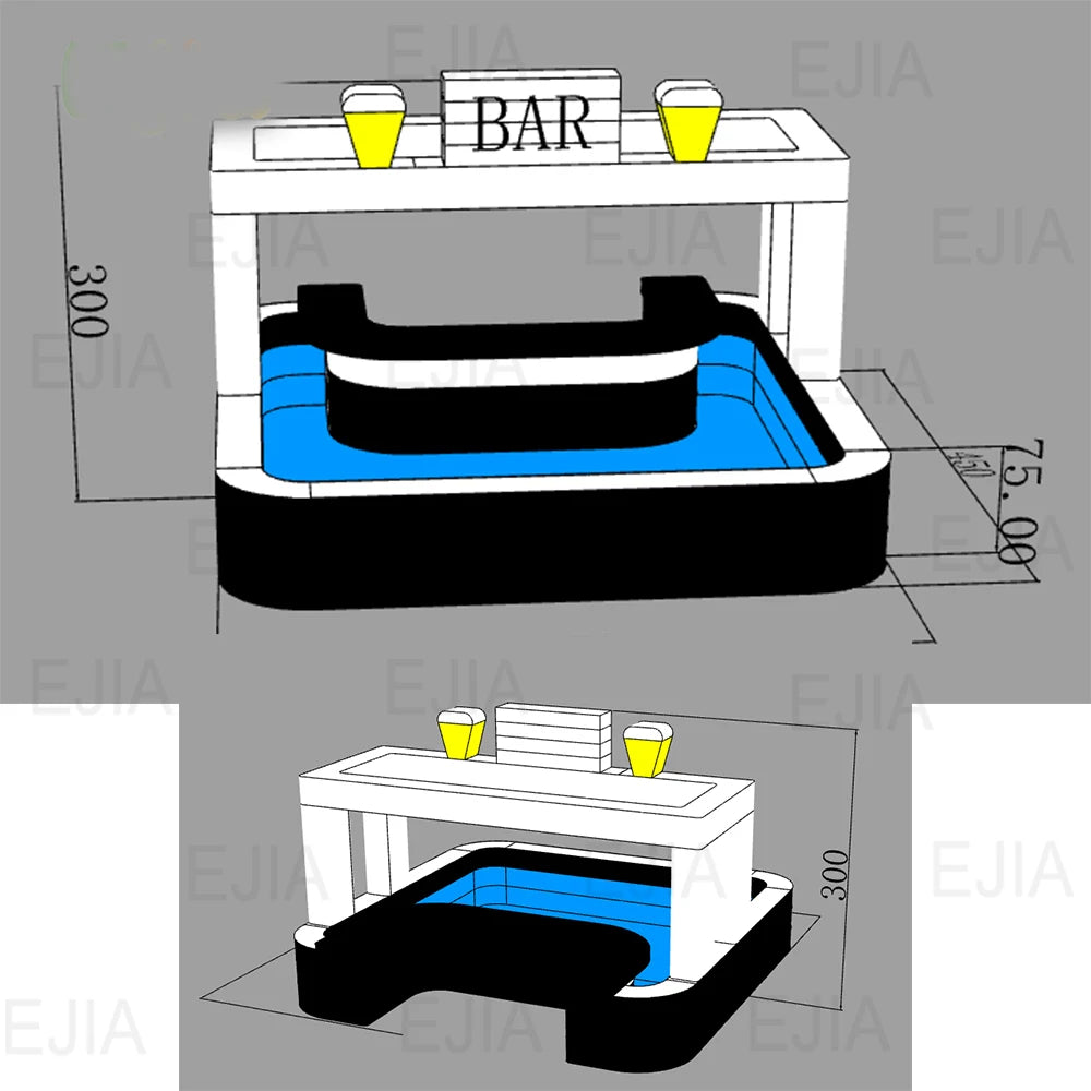 Bar gonflable piscine noir installe au jardin