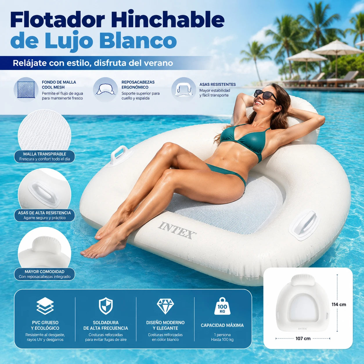 Canape gonflable flottant vue de face
