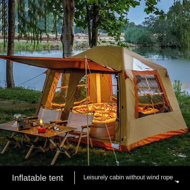 Tente gonflable cabane anti-UV installée en camping