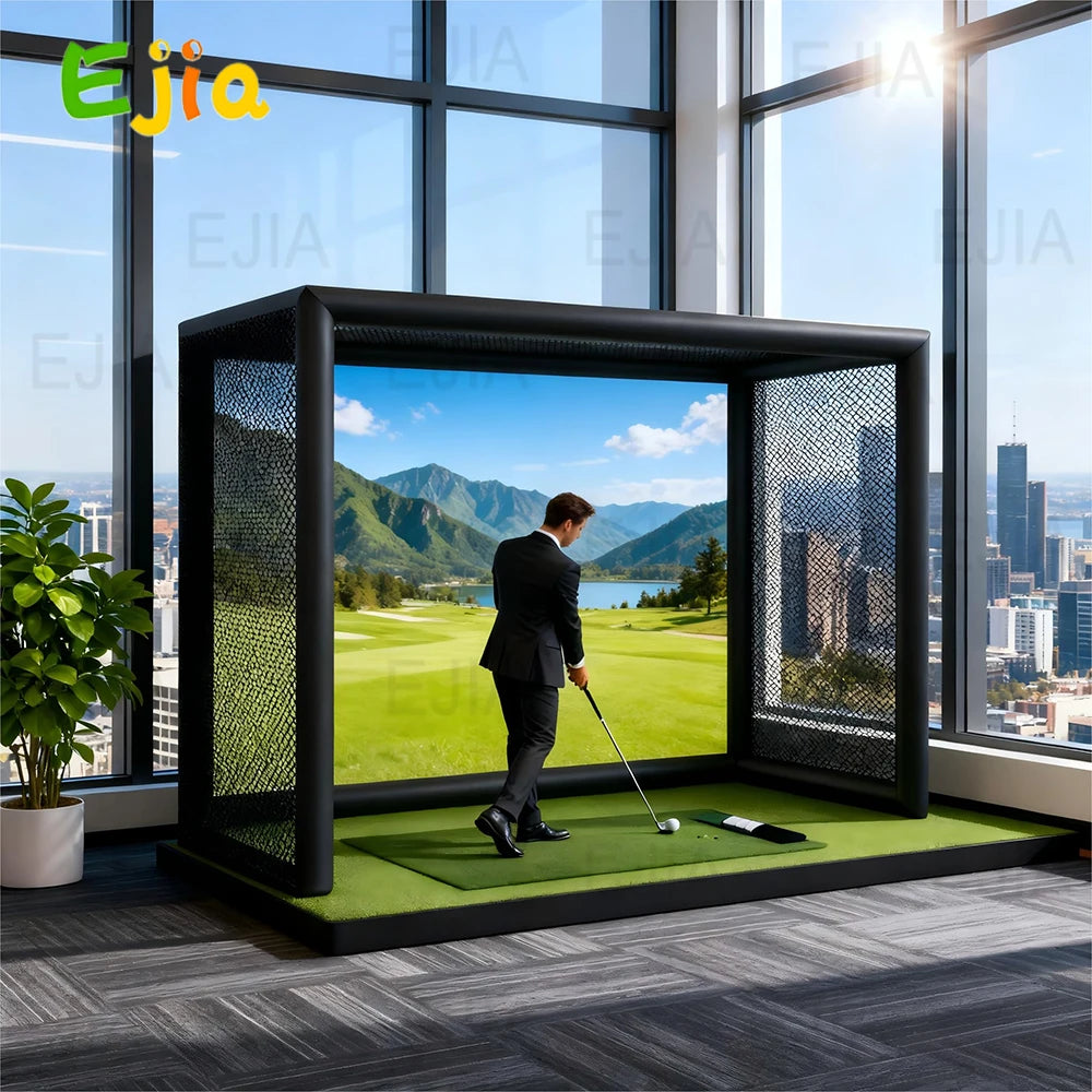 Golf gonflable tente simulateur vue d'ensemble