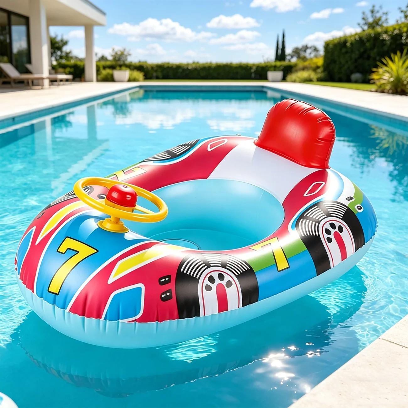 Bouée en PVC vue de dessus piscine été