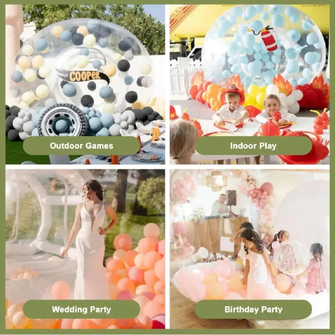 Enfants jouant dans la bulle gonflable transparente
