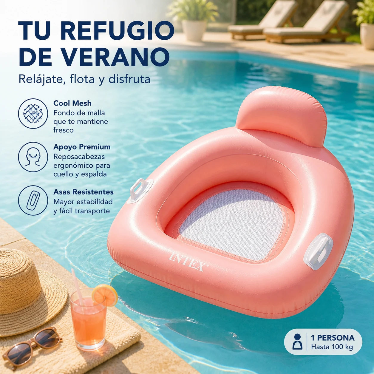 Canape gonflable flottant rose sur la piscine