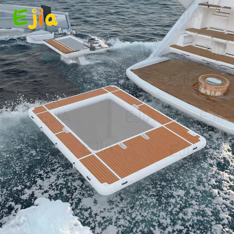 Plateforme flottante gonflable 4x3m avec filet de sécurité en mer