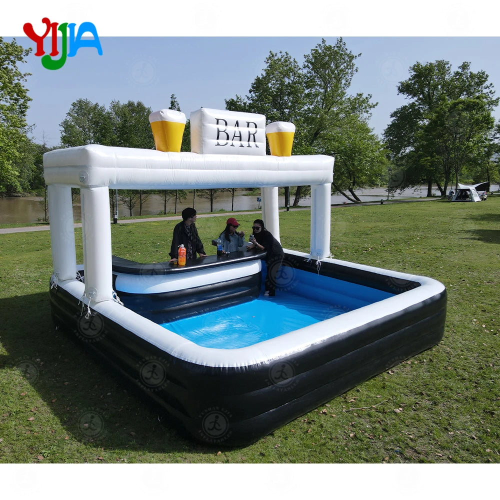 Bar gonflable piscine portable installe en exterieur