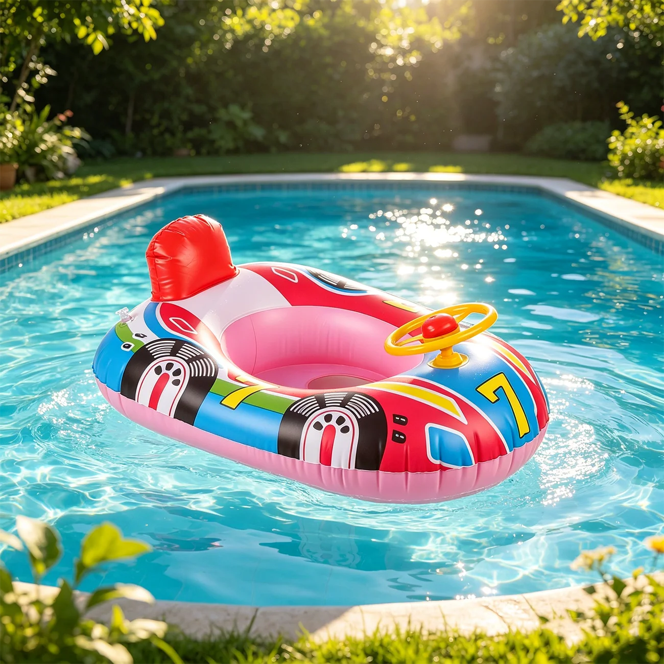 Flotteur de piscine gonflable rose en PVC