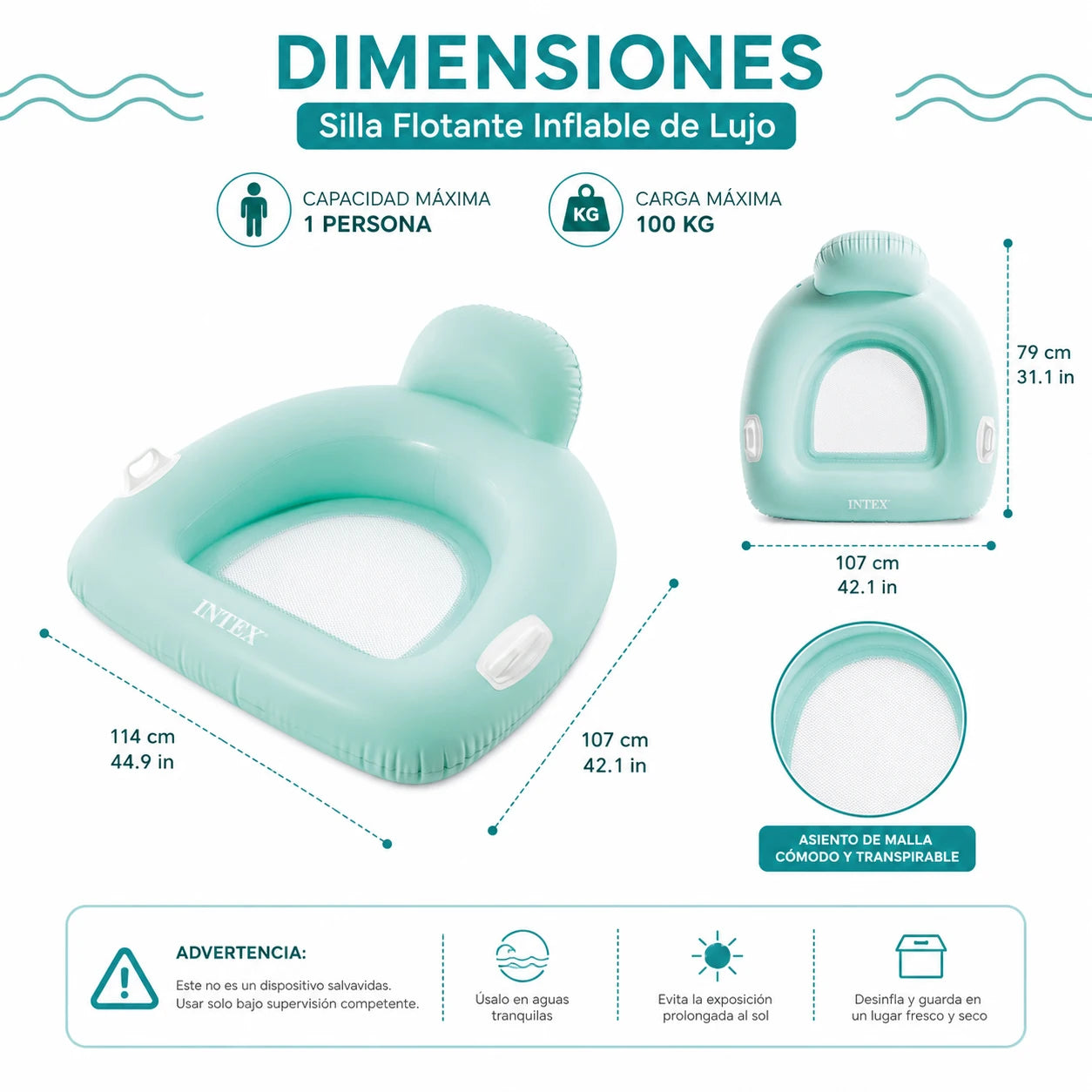 Canape gonflable flottant avec poignees de transport