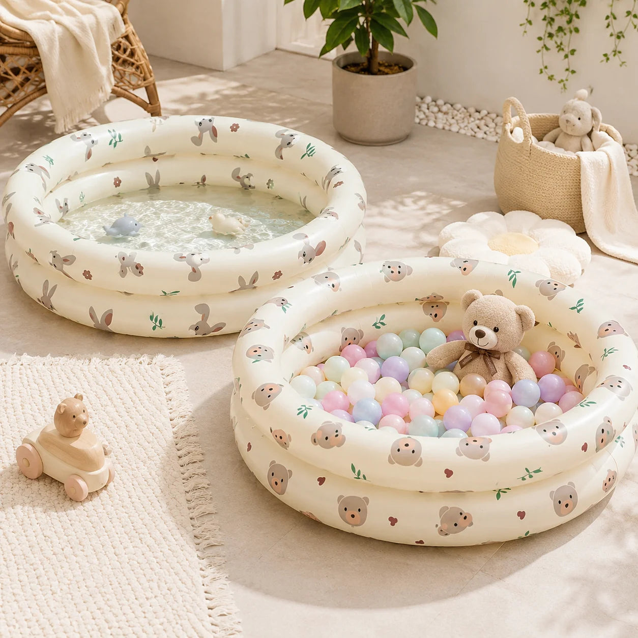 Piscine gonflable à balles motif ours pour enfant