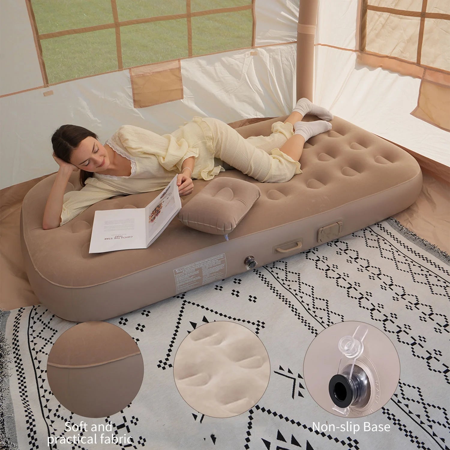 Matelas de camping gonflable utilisé sous tente
