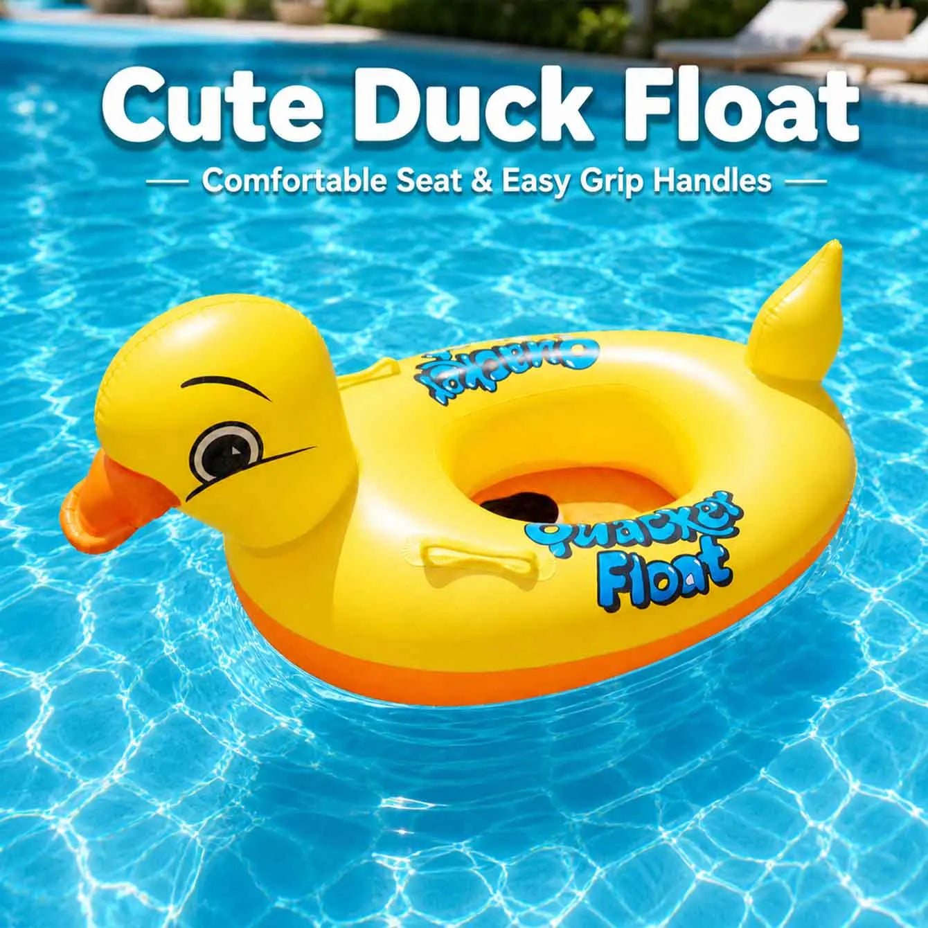 Bouée gonflable canard flottant sur l'eau d'une piscine