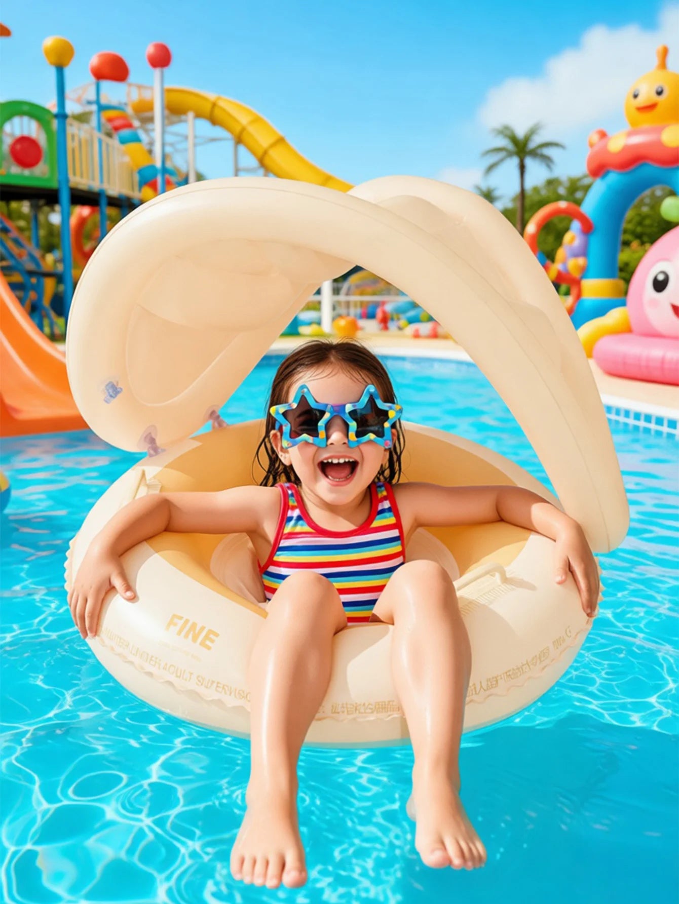 Bouée gonflable chaise flottante avec parasol ajustable jaune