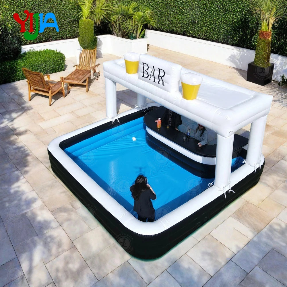 Bar gonflable piscine portable installe en exterieur