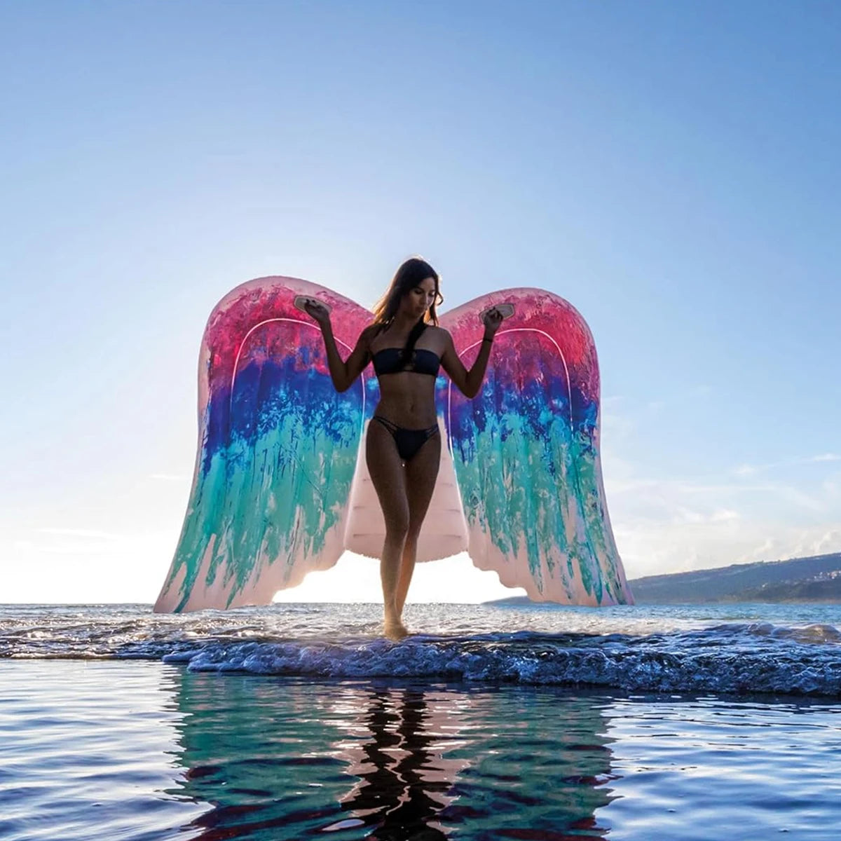 Vue de profil du matelas gonflable ailes d'ange