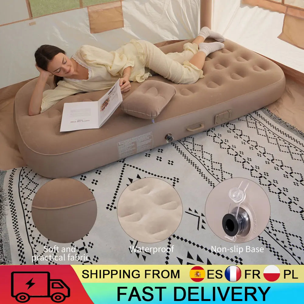 Matelas de camping gonflable avec pompe LED vue d'ensemble