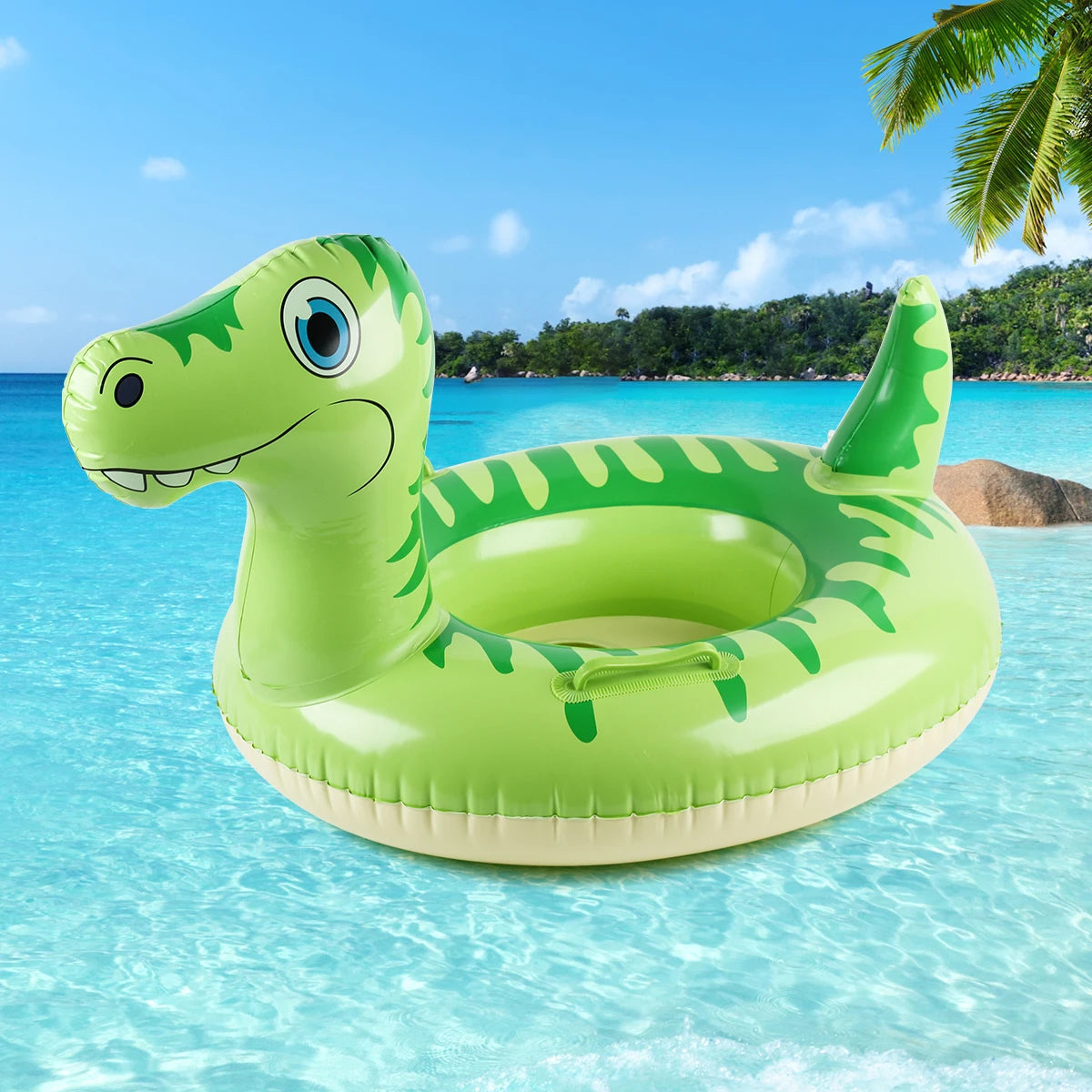 Bouée gonflable dinosaure anneau natation piscine vert