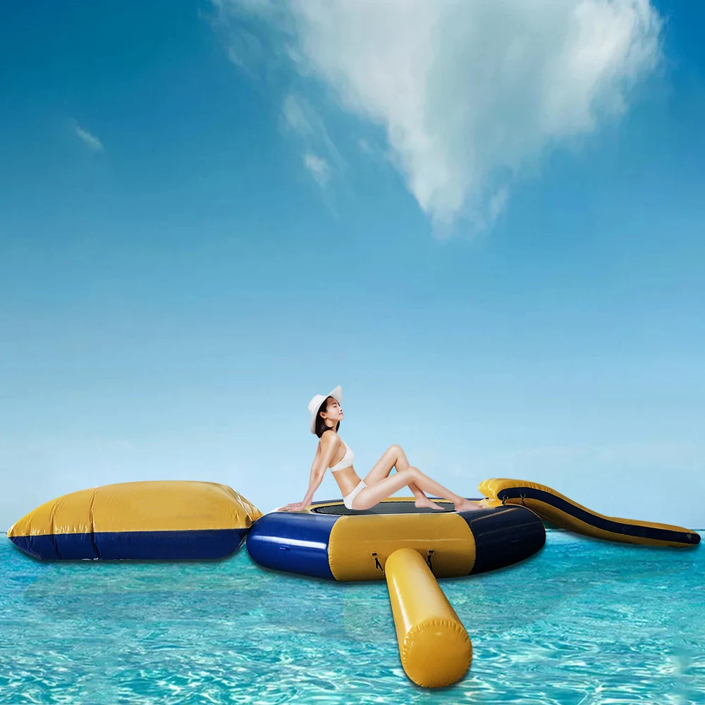 Plateforme flottante trampoline gonflable en action