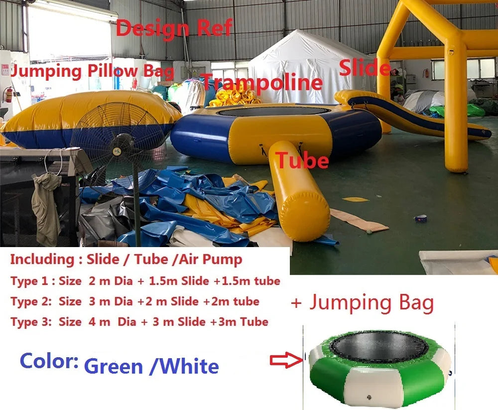 Trampoline gonflable prêt à l'emploi sur le lac