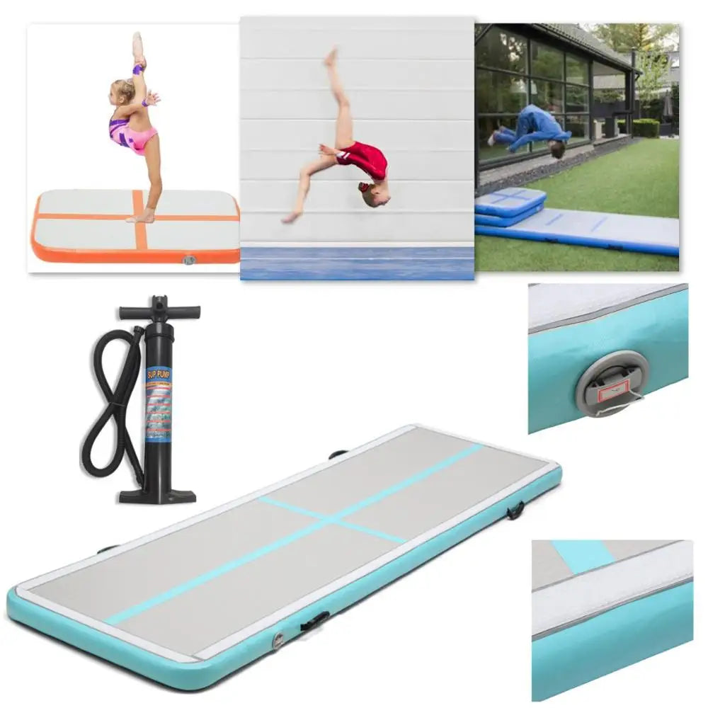 Tapis gonflable gymnastique multicolore vue d'ensemble