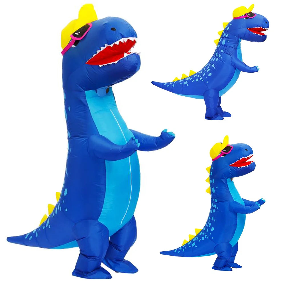 Déguisement T-Rex gonflable adulte coloris bleu vert