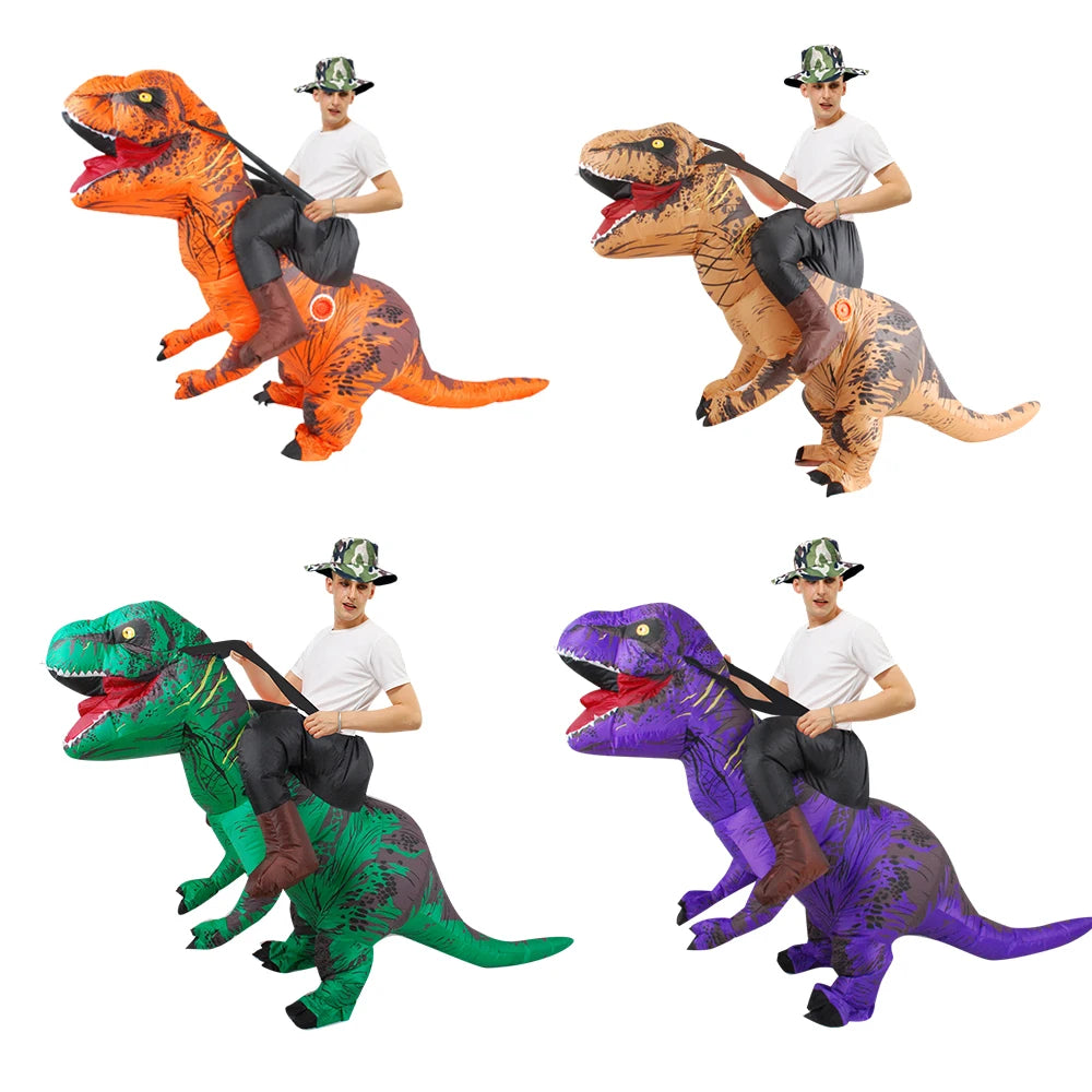 Costume gonflable dinosaure T-Rex porté lors d'un carnaval