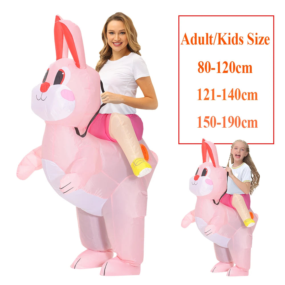 Costume gonflable lapin vue de face avec ventilateur