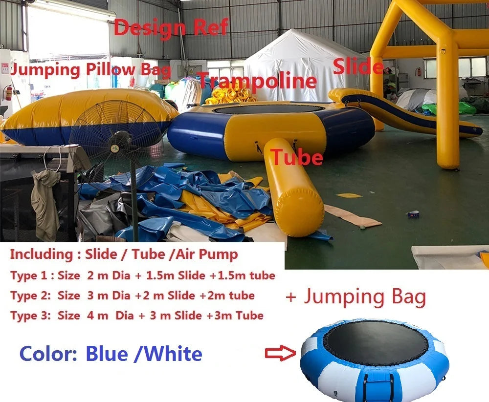 Trampoline gonflable eau saut vue aérienne