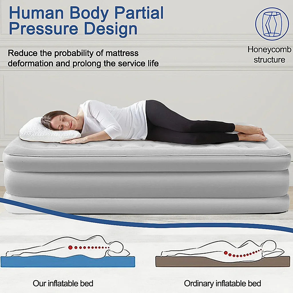 Détail de la pompe intégrée du matelas de camping gonflable