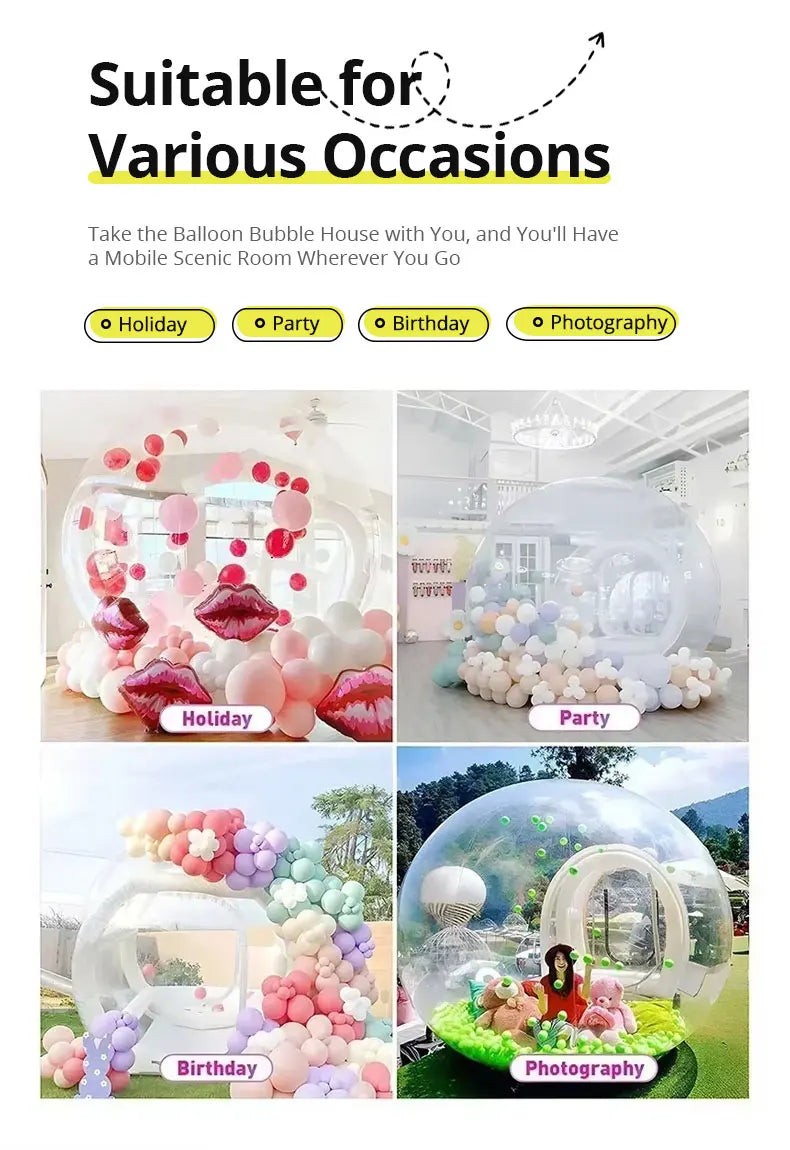 Bulle gonflable transparente utilisée comme fond photo d'événement