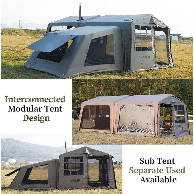 Tente gonflable modulaire installée en camping