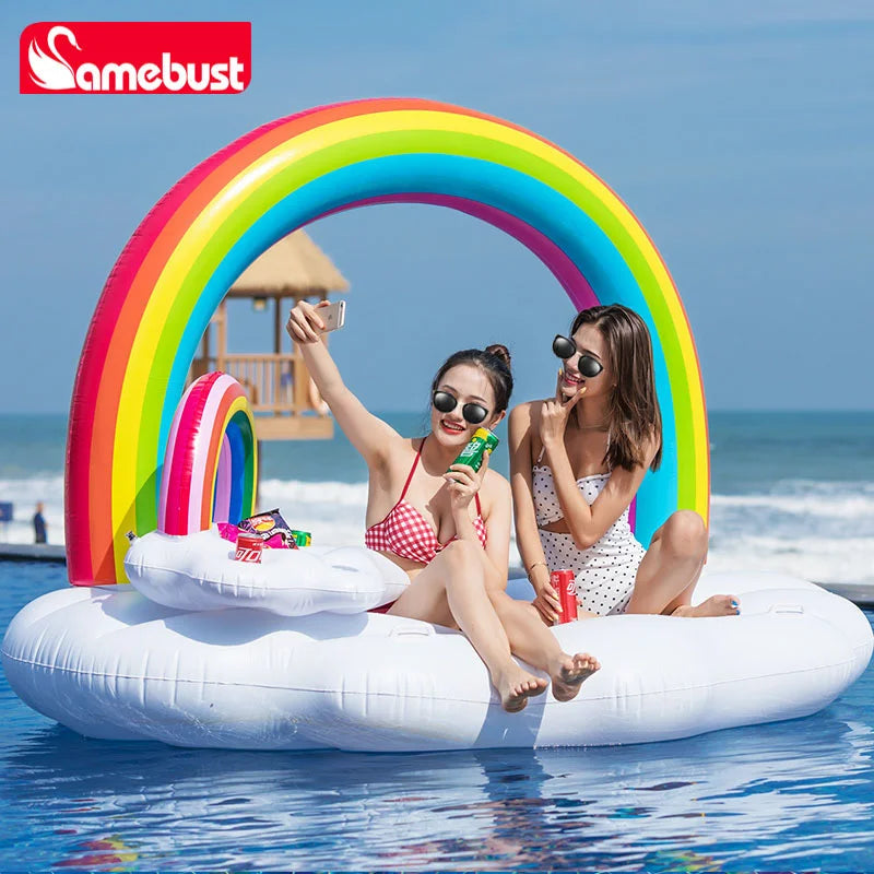Flotteur gonflable arc-en-ciel en piscine