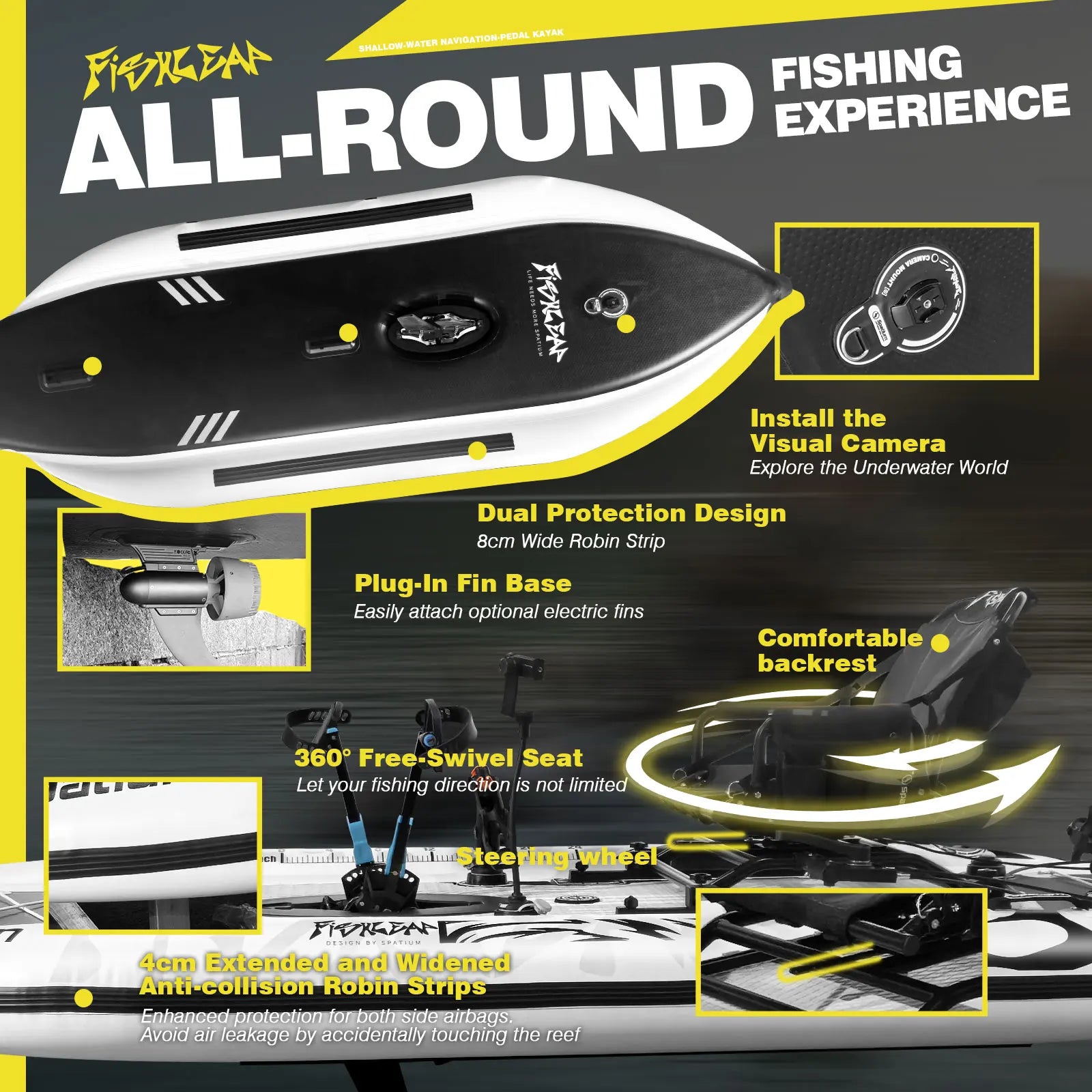 Kayak gonflable de pêche avec système d'ancrage