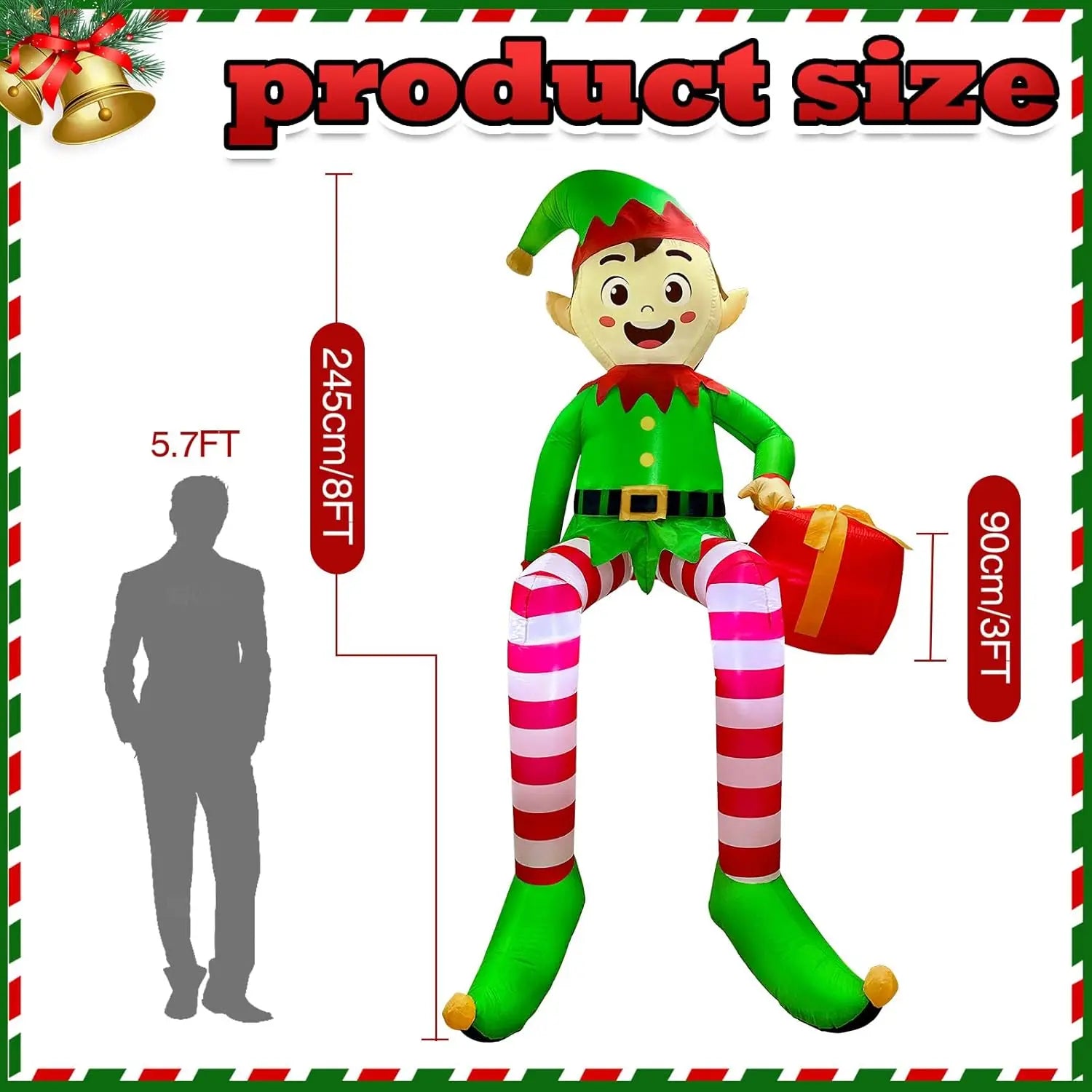 Figurine elfe noël gonflable porté cadeau animation fête