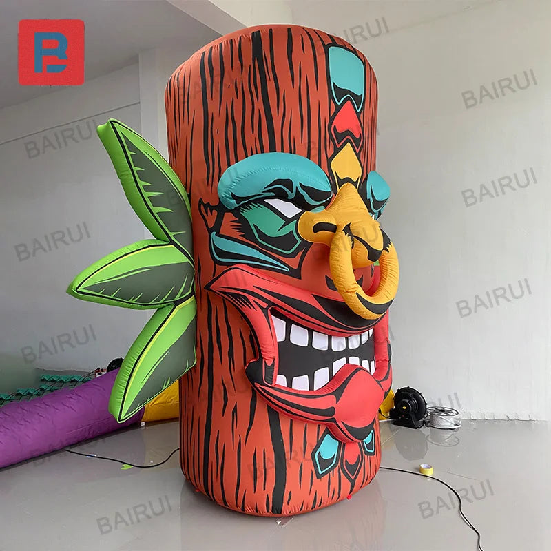 Totem gonflable Tiki coloris noir et orange