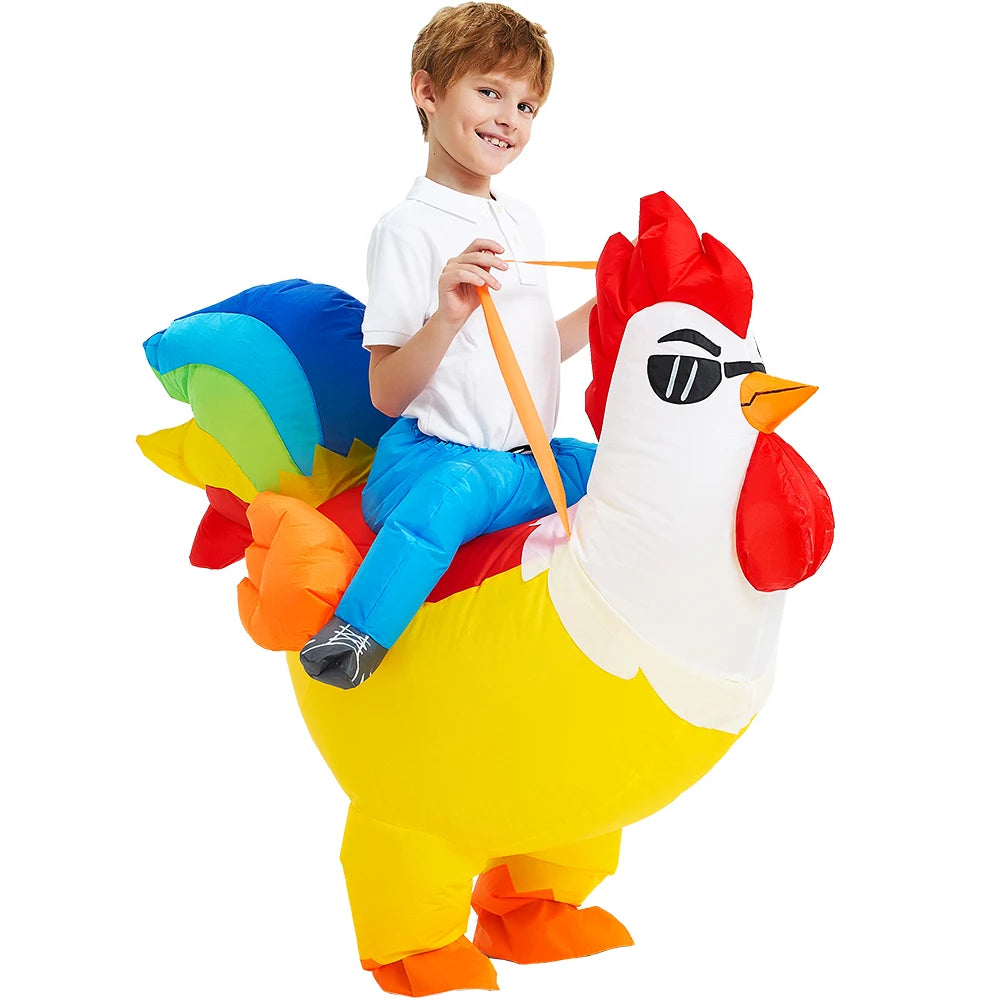 Costume gonflable coq enfant taille XS porté
