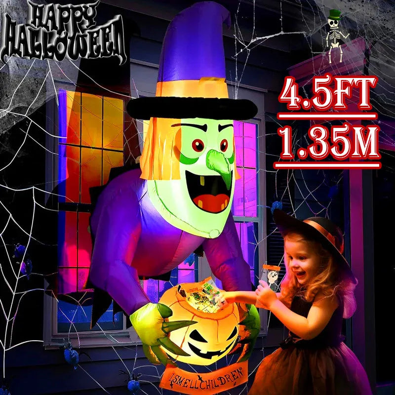 Décoration Halloween gonflable sorcière LED 1,35 m extérieur